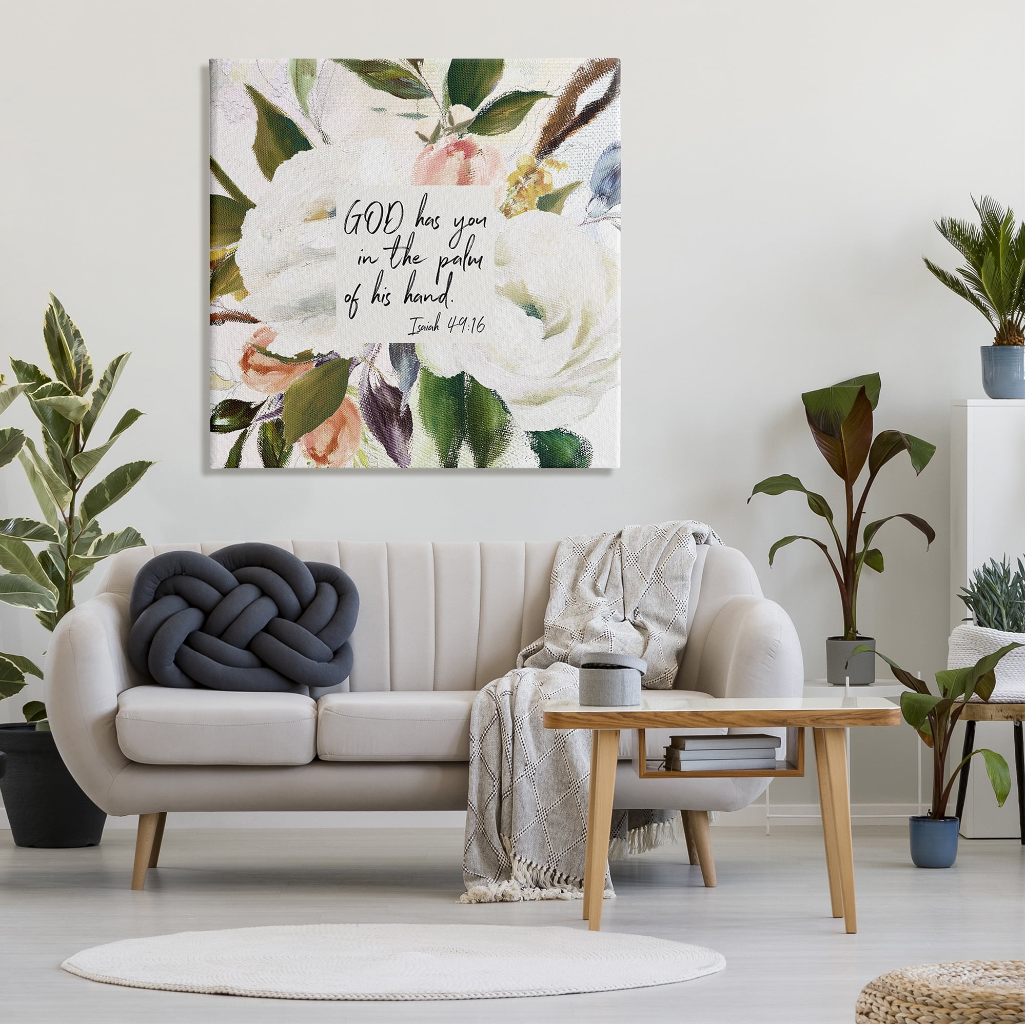 Stupell Industries Palm Of His Hand Religious Calligraphy Traditional Blossom Canvas Wall Art, 36 x 36, Design by Amy Brinkman