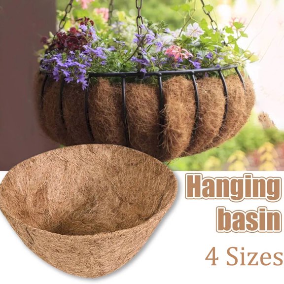 Walbest 2Pcs Round Coconut Liner Coco Fiber Replacement Liner Plants Basket Liner for Hanging Basket Home Garden Balcony, Coconut Shell Flower Pot Planter