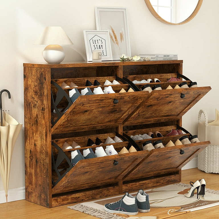 Richya Shoe Cabinet with 4 Flip Drawers Freestanding Shoe Rack for Entryway Hallway Living Room Antique Colour