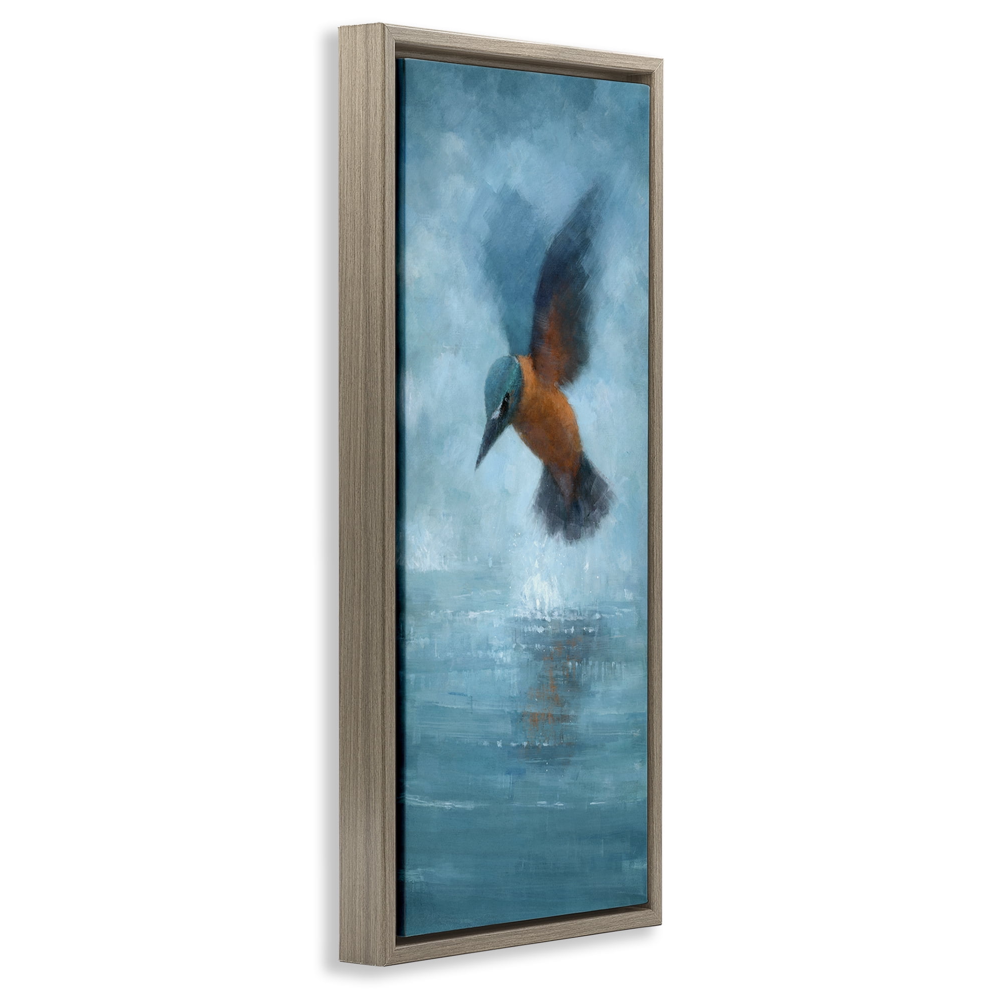 Stupell Industries Hummingbird Splashing Surface Animals Painting Brown Floater Framed Canvas Art Print Wall Art, 11 x 25