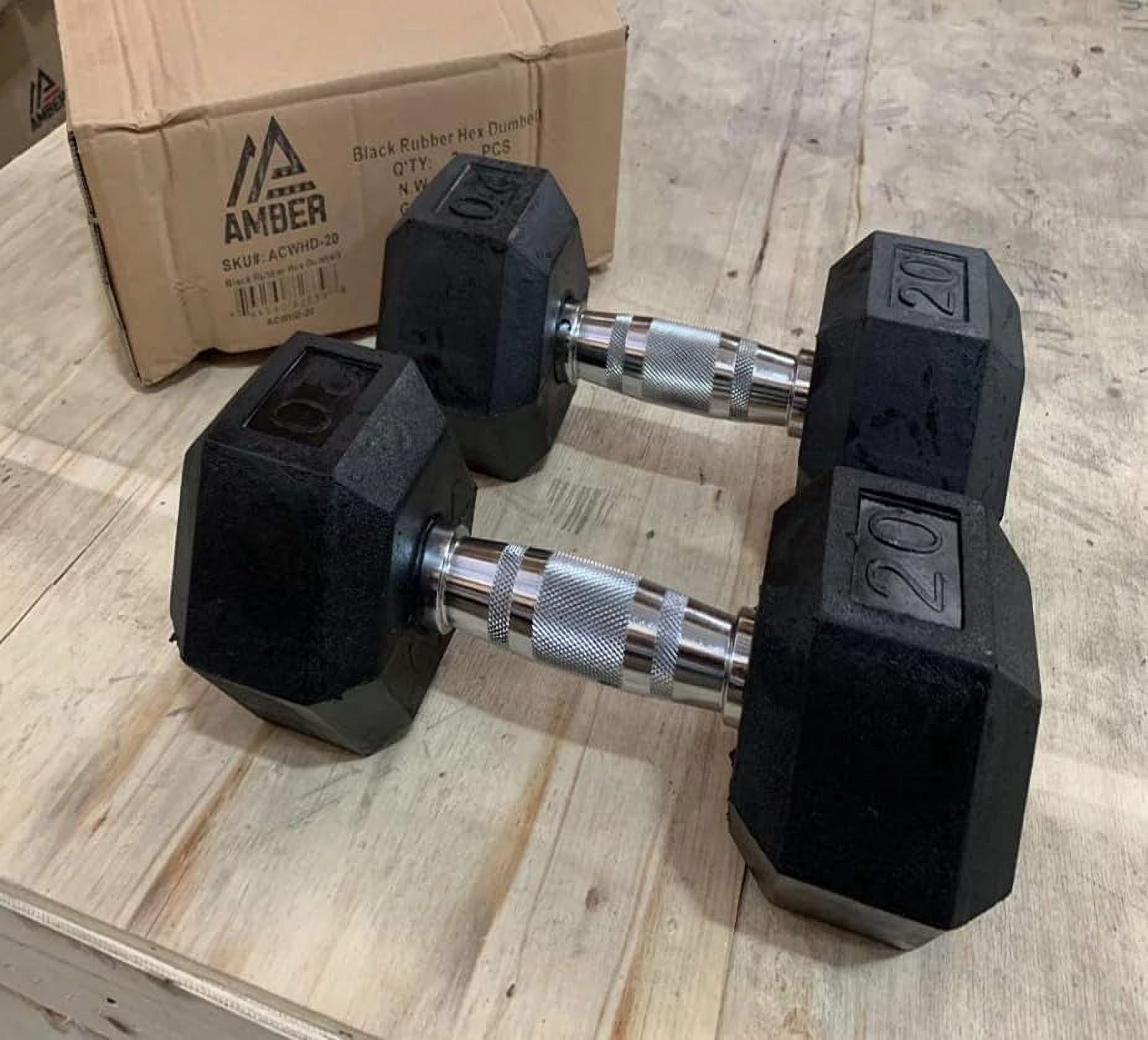 Barbell Rubber encased Hex Dumbbell Weights with Metal Handles for Strength Training, Full Body Workout. Sold as a Pairs,8
