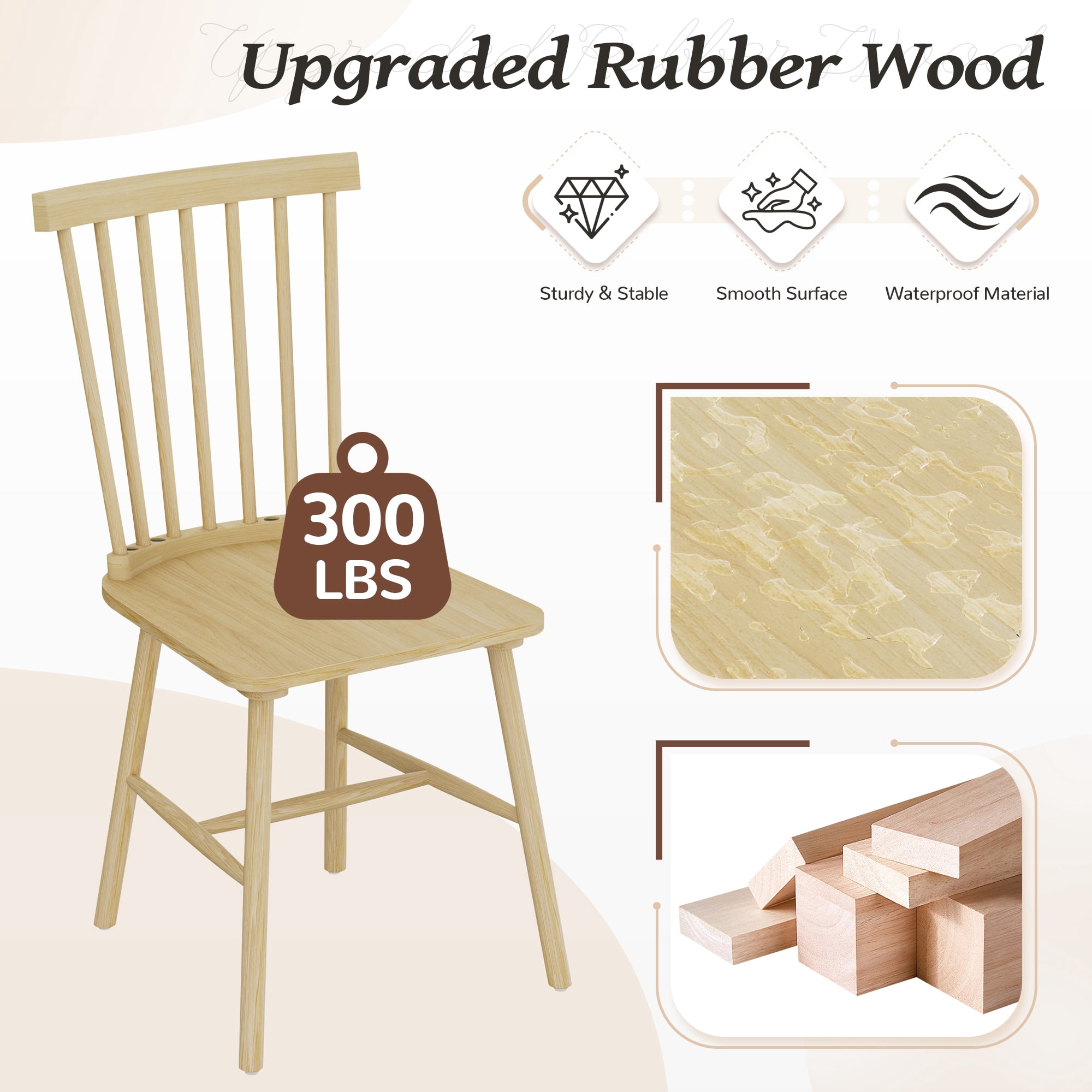 Homall Wood Windsor Dining Chair Set of 4,Farmhouse Spindle Back Chair for Kitchen & Dining Room,Natural Color