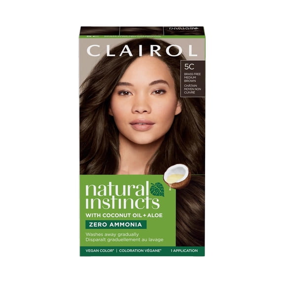 Clairol Natural Instincts Brass Free Haircolor, Medium Brown, #5C, 1 ea