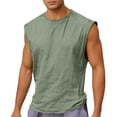 thumbnail image 2 of Cotton Linen Tank Tops Men Lightweight Breathable Relaxed Fit Crewneck Sleeveless Shirt Athletic Workout Gym Tanks, 2 of 5