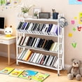 thumbnail image 2 of 4-Tier Rolling Book Cart, Large Capacity Bookshelf Storage Rack, Mobile Book Storage with Wheels Cart 90*25*112cm White, 2 of 11
