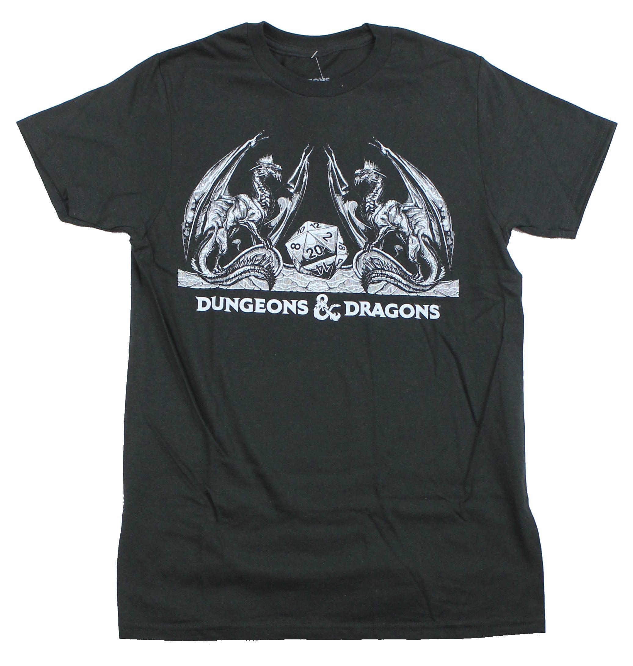 Dungeons And Dragons Mens T Shirt 20 Sided Die Dragon Crest Image
