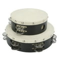 thumbnail image 3 of 2PCS Wooden Hand Drum Double Row Metal Jingle Bells Sheepskin Percussion Tambourine 6in 8in, 3 of 8