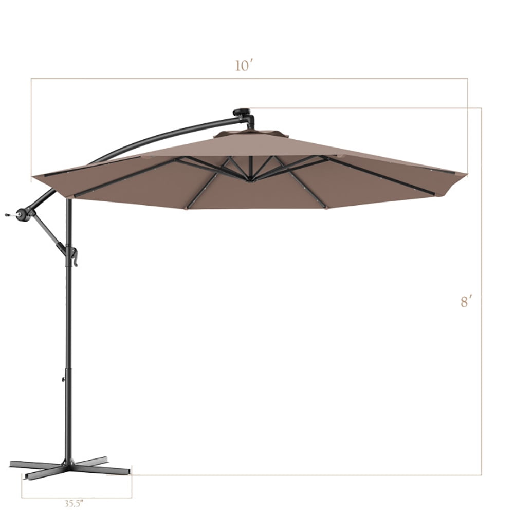 Aimee Lii 10 Feet Patio Hanging Solar LED Umbrella Sun Shade with Cross Base, Table Umbrella Outdoor Patio, Tan