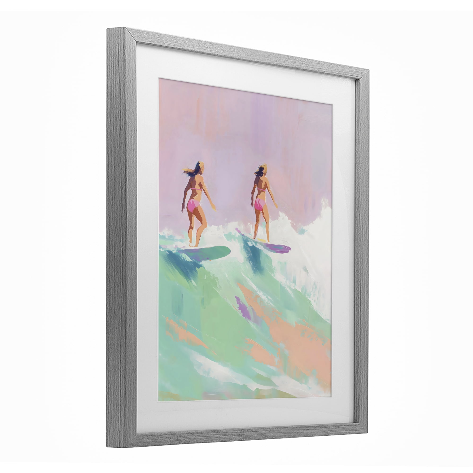 Stupell Industries Two Surfing Girls on Wave Gray Framed Print Under Glass, design by The Prints Vibe