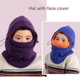 thumbnail image 2 of 3-12 Years Kids Hat Contrast Color Adjustable Boys Girls Solid Drawstring Cap Scarf for Outdoor, 2 of 10