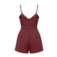 thumbnail image 5 of Cmfcve Women's Spaghetti Strap V Neck Romper Shorts High Waist Casual One Piece Jumpsuit Summer Sleeveless Loungewear with Pockets, 5 of 7