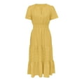 thumbnail image 5 of Vestido midi maxi informal de verano para mujer: vestido boho de playa con mangas cortas, cuello en V, cintura elástica y bolsillos - S-XXL, 5 of 5