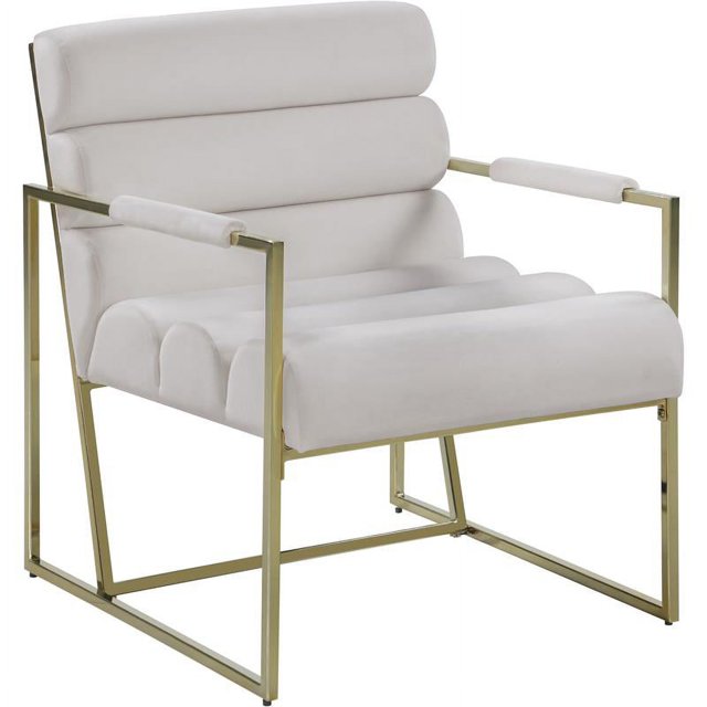 Meridian Furniture Zayne Cream Velvet Accent Chair with Gold Iron Frame