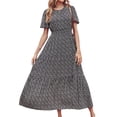 thumbnail image 2 of VISgogo Vestido largo para mujer, cuello redondo, manga corta, cintura elástica, estampado floral, estilo bohemio, vestidos casuales VISgogo moda, 2 of 4