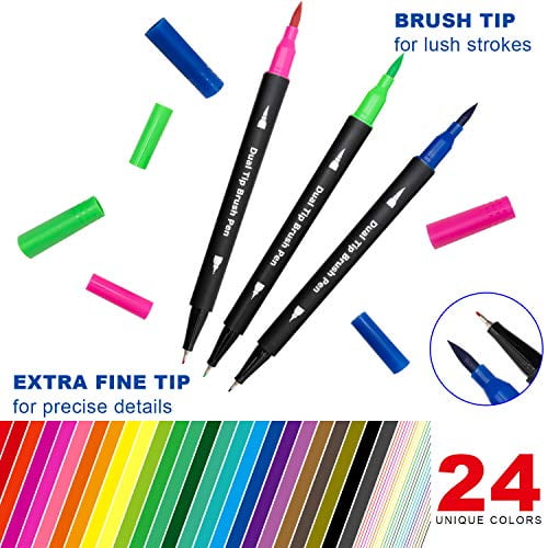 24 Markers Artist Set Set of 24 Marker Pens, Brush & Chisel Twin Dual Tips  Sketch, Ciao, Manga, Anime, Drawing, Book Coloring, Journaling 