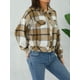 thumbnail image 4 of Chaqueta corta para mujer, de pana, franela a cuadros, manga larga, con botones, para otoño e invierno., 4 of 7
