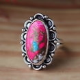 thumbnail image 2 of SS DESIGNS- Pink Turquoise Ring Sterling Silver Oval Cabochon Mohave Turquoise Bohemian Statement Jewelry, 2 of 6