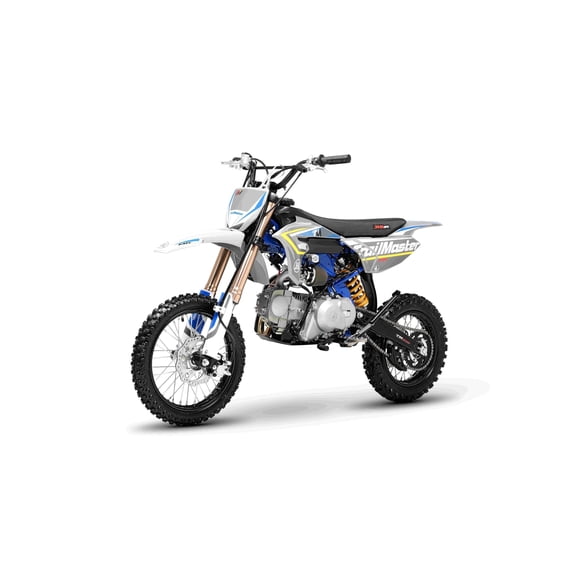 Trailmaster JHL Pro Series TM MK125S Dirt Bike Electric Start, Extended Frame, 14 inch Front tire, 29.5 seat Height Manual Trans (Blue)