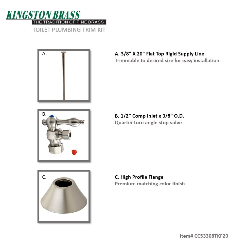 Kingston Brass CC53308TKF20 Standard Mount Traditional Plumbing Toilet Trim Kit, 5/8" x 3/8" O.D. Comp, Brushed Nickel