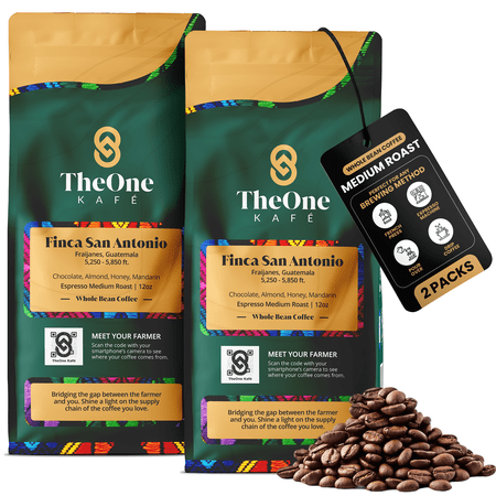 TheOne Kafé Guatemala Medium Roast Whole Bean Coffee – Organic, Single Origin, Premium Specialty Coffee and Ethically Sourced – Fresh Roasted for Espresso, Drip, Pour Over – 12 oz (Pack of 2)