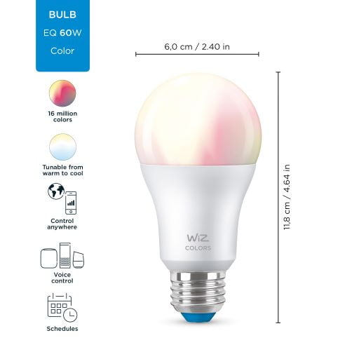 Vegen Behoefte aan salaris WiZ LED Smart Wi-Fi Connected 60-Watt A19 Color & Tunable White Light Bulb,  Dimmable, 4-Pack - Walmart.com