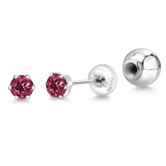 Gem Stone King Platinum Pink Tourmaline Stud Earrings for Women Men (0.50 Cttw, Gemstone October Birthstone, Round 4MM)