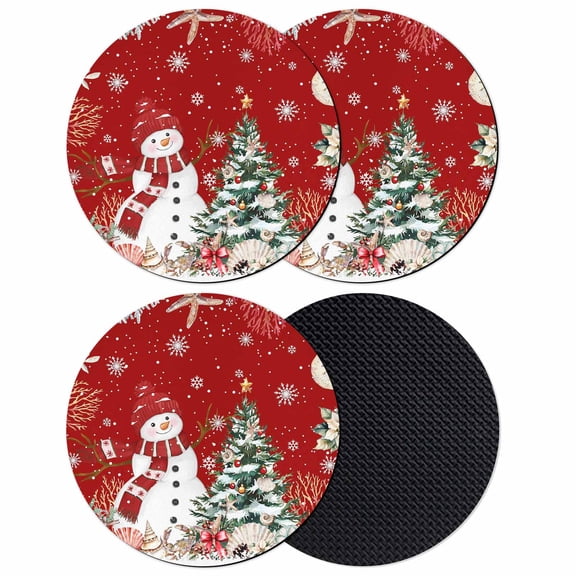 Red Christmas Coasters Set of 4, Absorbent Coasters for Drinks, Snowman Xmas Tree Coastal Snowflake Starfish Coaster for Desk Coffee Table Protection, Home Decor House Warming Gifts 4"