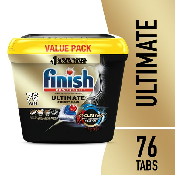 Finish Ultimate Dishwasher Pods, No Pre-Rinse Dishwasher Detergent Soap Tabs, Our Best Clean, 76 Count