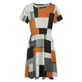 thumbnail image 4 of Orange White Black Grey Geometric Square Women's Dress Short Sleeve Summer Sundress Summer Women Clothes, 4 of 7