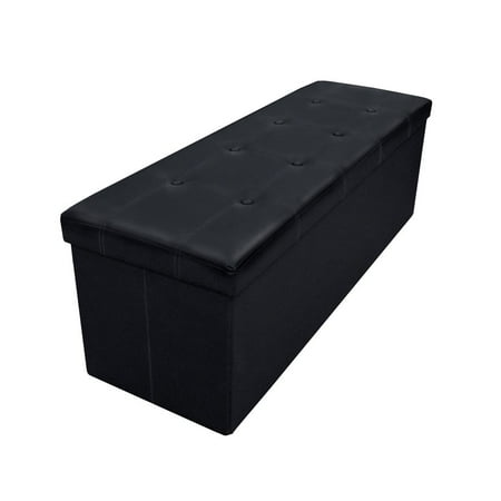 Otto & Ben 45 Inch Button Design Memory Foam Folding Storage Ottoman Bench with Faux