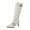 White, variant on Womens Knee High Boots Stiletto Heels Pointed Toe Metal Buckle Winter Boots (Khaki 36)