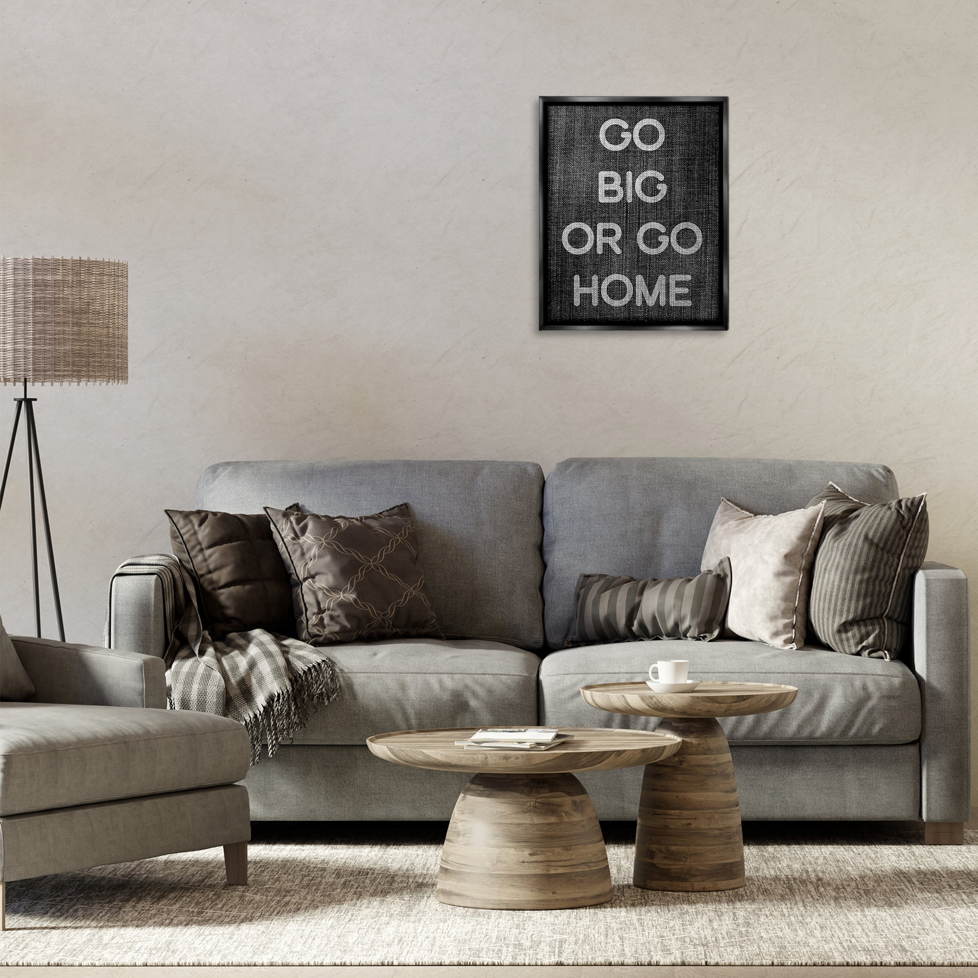 Stupell Industries Go Big or Home Phrase Text & Numbers Painting Black Floater Framed Canvas Art Print Wall Art, 17 x 21
