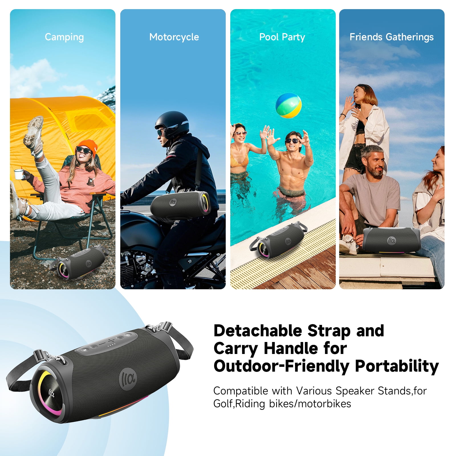 TAZATA Portable Bluetooth Speaker IPX7 Waterproof 80W Wireless Outdoor Speaker for Camping 8H Playtime