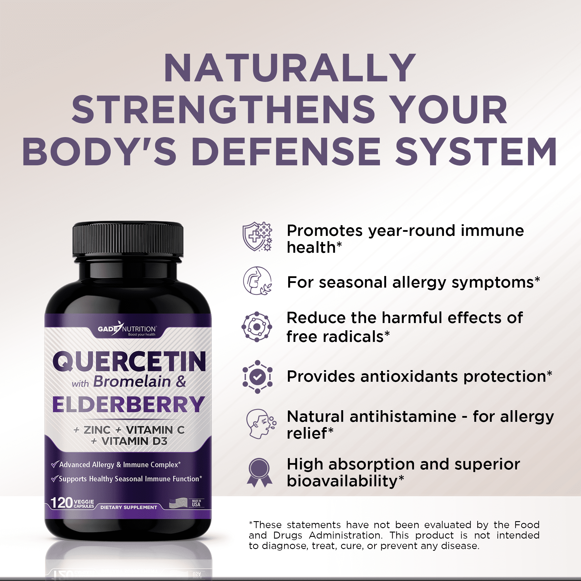 Quercetin Elderberry with Bromelain, Vitamin D, Vitamin C, and Zinc -  & Elderberry - Quercetin 500 mg with Bromelain & Ellderberry, Daily Immune Support