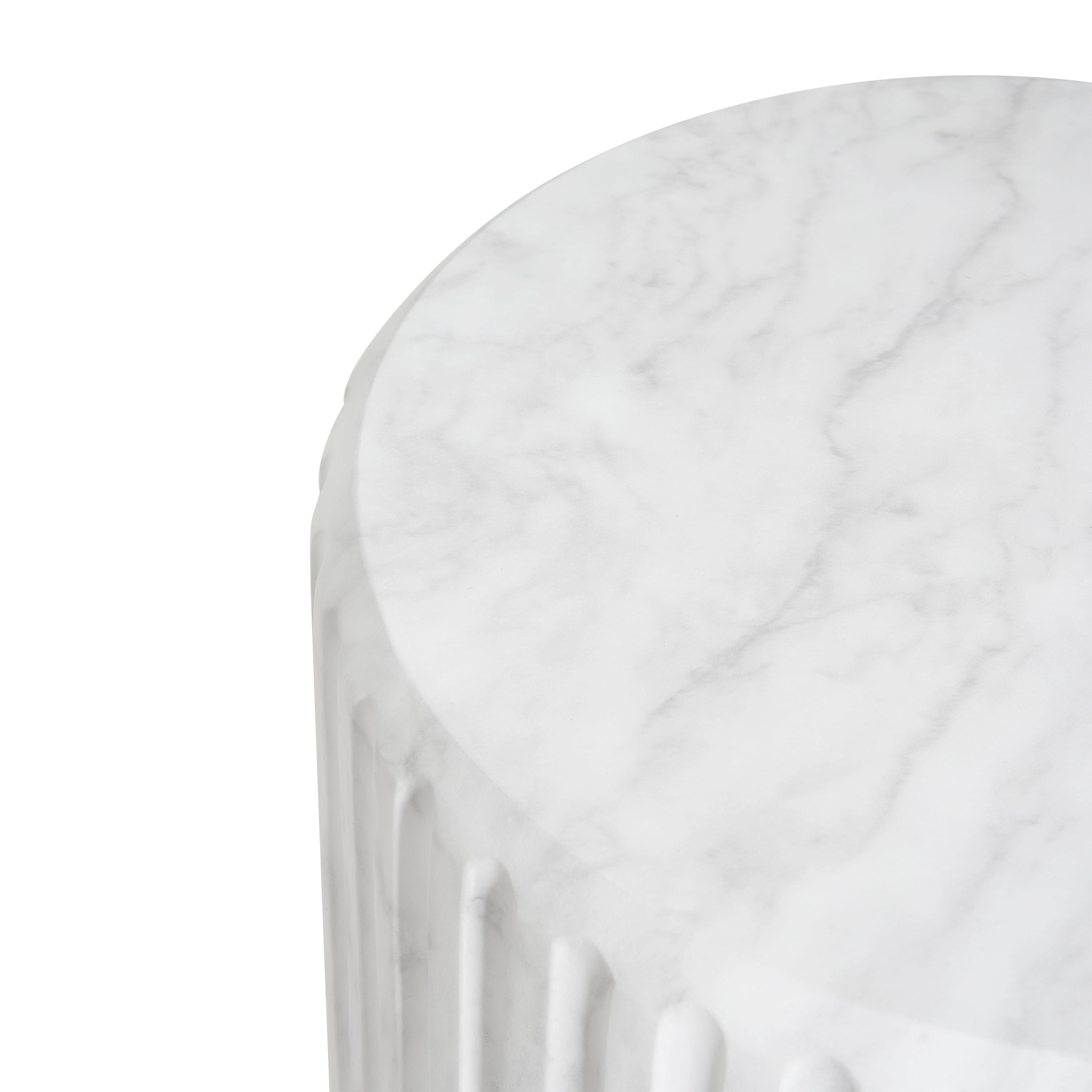 Carved Side Table, Outdoor White End Table for Patio Garden, White