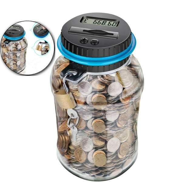 Dvruxg LCD Digital Coin Counter Jar, Clear Money Savings Bank, Plastic Change Dispenser for Allowance Use