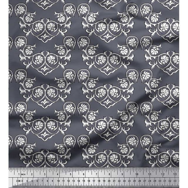Soimoi Satin Silk Fabric Floral Block Print Fabric by The Yard 42 Inch Wide