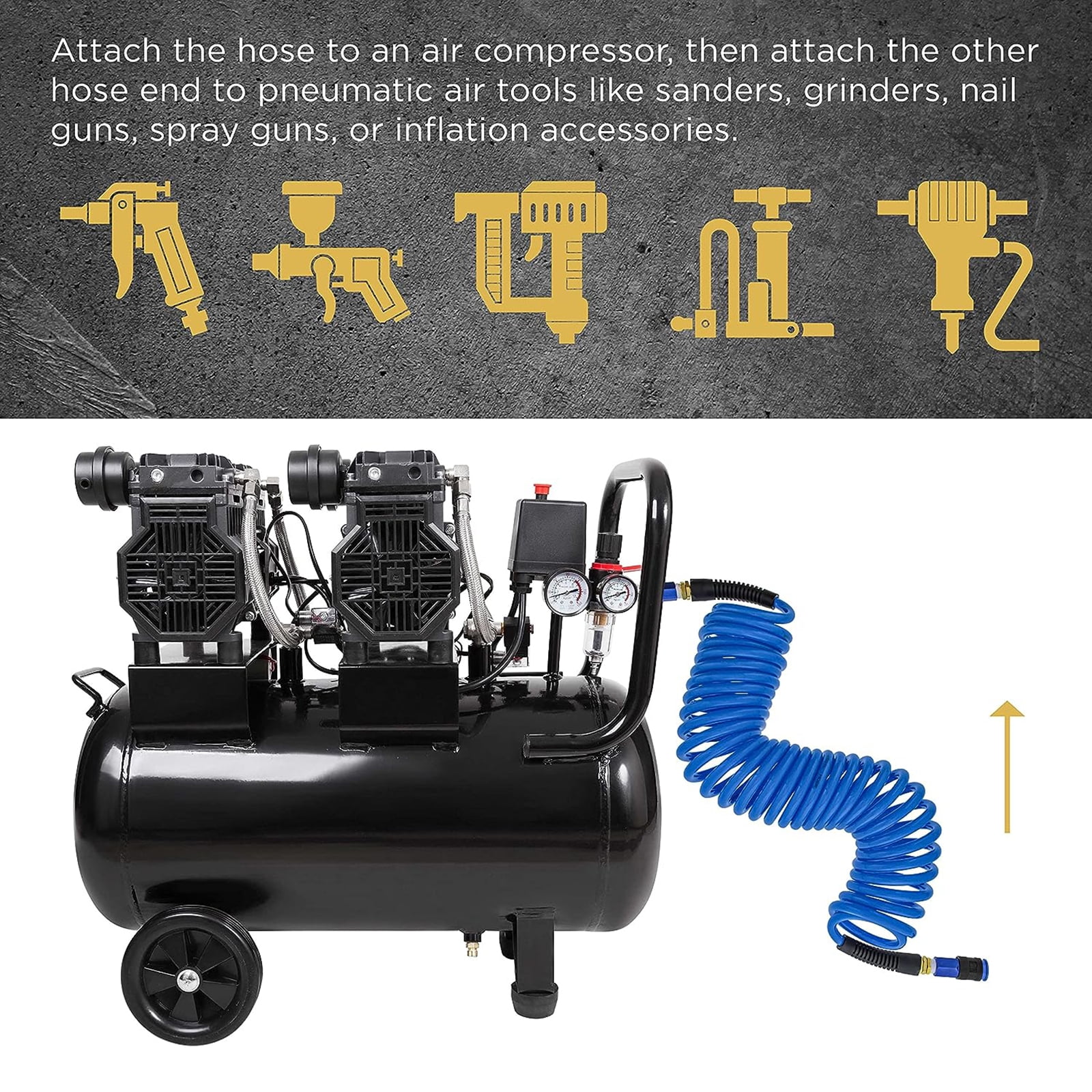 Polyurethane Recoil Air Hose with Bend Restrictor Replacement Air Compressor Hose 1/4" Quick Coupler and Plug Easy Use