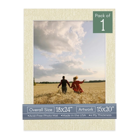 Off White Canvas Picture Frame Mat for 18x24 Frames - Fits 15x20 Photos - 1 Mat