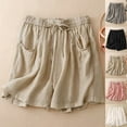 thumbnail image 4 of Vhkiploz Summer Linen Shorts for Women Wide Leg Loose High Waist Elastic Waist Shorts Casual Drawstring Active workout Shorts, 4 of 4