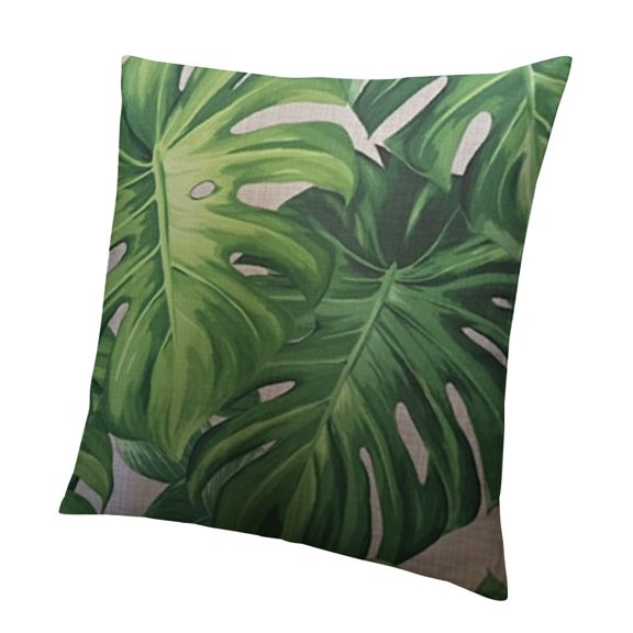 Decorative Throw Pillow Cover for Couch Sofa,Green Leaf Tropical Hawaii Leaves Palm Tree Pattern in Watercolor Style Wild Flower