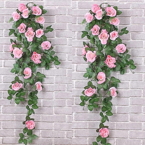 2 Pack Artificial Hanging Plants Flower Rose Vine Silk Garland Hanging Ivy Vine Basket Plant For Home Party Wedding Arch Garden Wall Decor