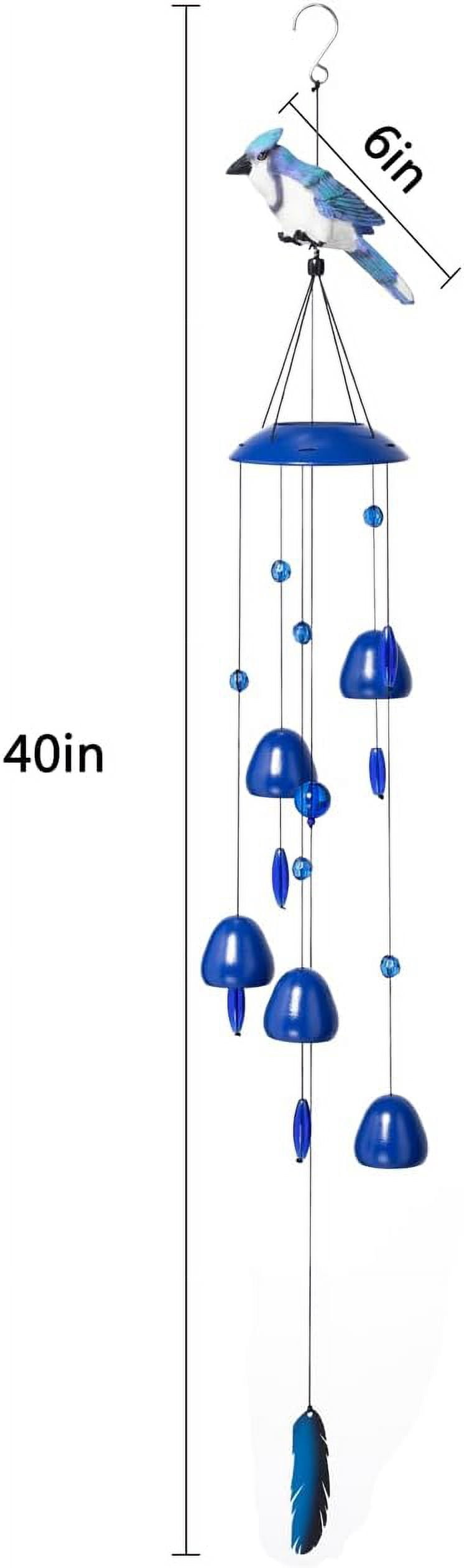 Blue Jay Bird Wind Chimes with Bells, Large Unique Birds Chimes for Garden Backyard Church Hanging Decor, 40"