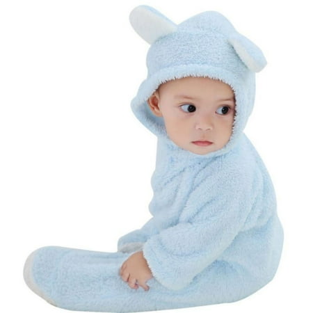 

SYNPOS Baby Boy Girl Bear Ear Hooded Footed Jumpsuit Warm Fleece Romper 12 Months