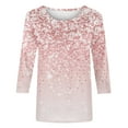 thumbnail image 5 of Bowake Hauts d'Été pour Femmes 2024 Col Rond Manches 3/4 T-Shirts Pailletés Scintillants pour Femmes T-Shirts Décontractés Chics Roses 4, 5 of 5