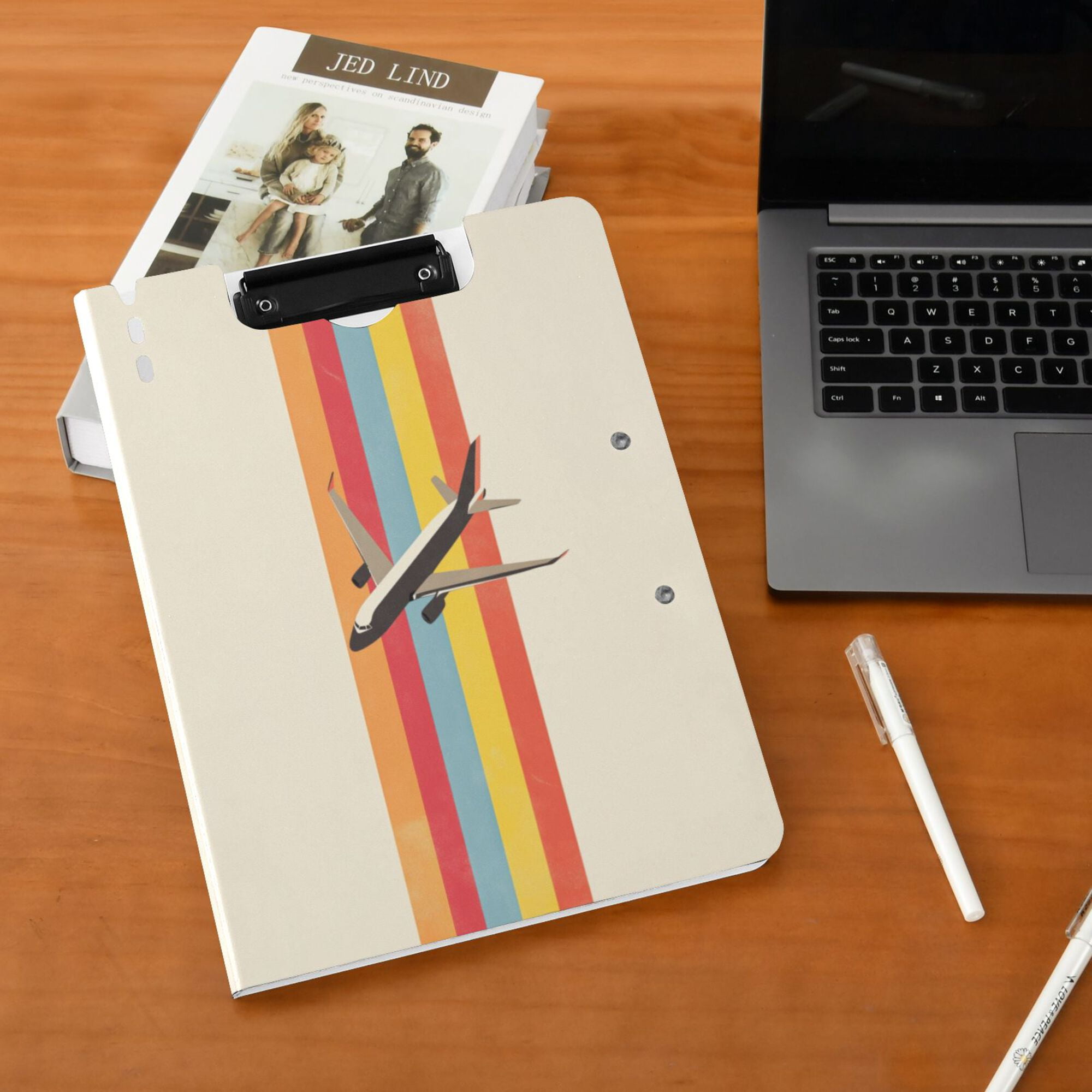 FORMRS A4 Clipboard Folder with Pen Holder Horizontal Foldable School Office Binder, Colorful Plane