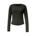 thumbnail image 4 of Camiseta de manga larga lisa de otoño-invierno para mujer: corte ajustado, cuello redondo, poliéster suave, ideal para combinar con otras prendas, 4 of 5