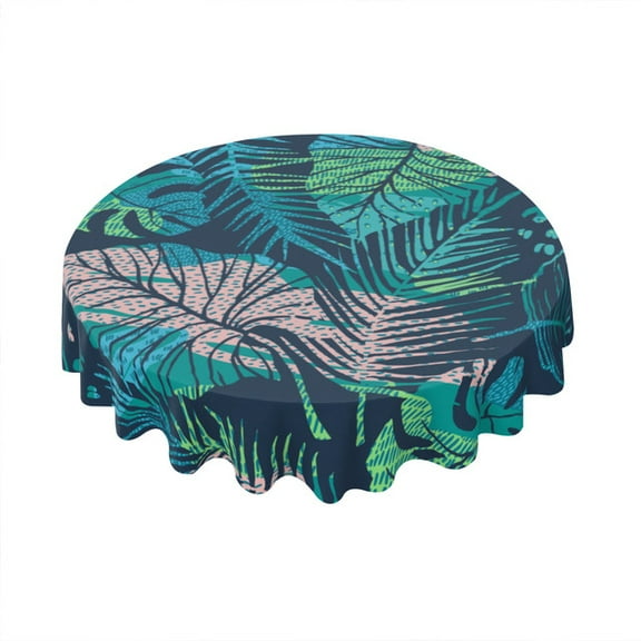Eveokoki Round Vinyl Tablecloth 60 inch Abstract Creative With Tropical Tablecloth Waterproof Oilproof Tablecloth Wipeable Tablecloth Decorative Table Cover Picnic Tablecloth