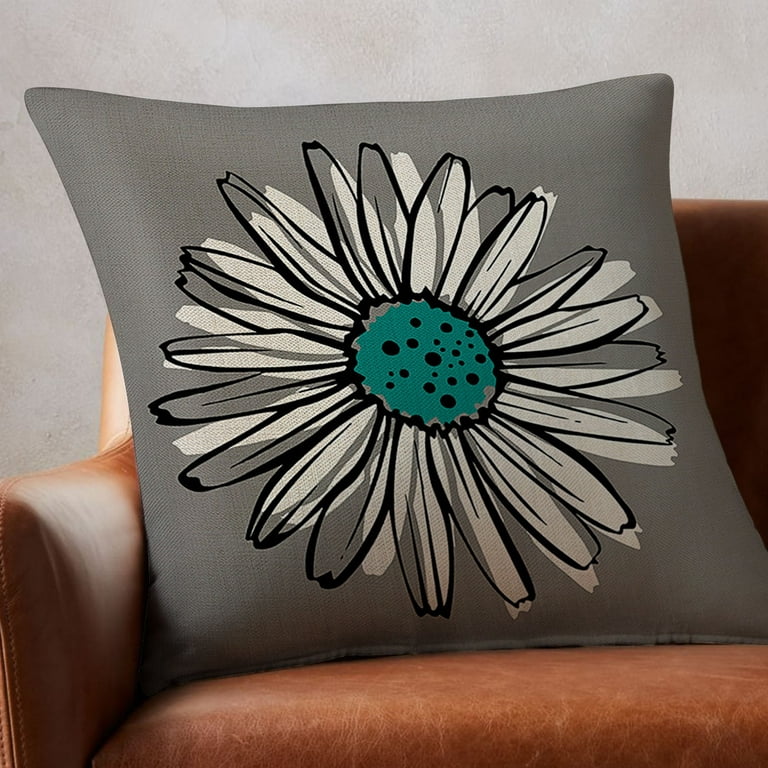 Oversized Throw Pillows for Bed Western Throw Pillows for Couch Porch Pillows Green Pillowcase Modern Daisy Pillowcase Decorative Outdoor Linen Square