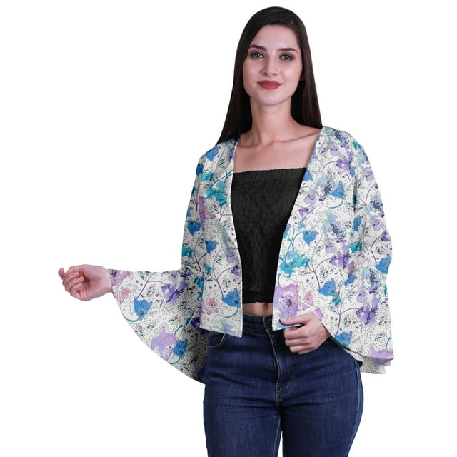 Moomaya Cardigan Court Imprimé pour Femmes à Manches Évasées, Boléro Court pour l'Été